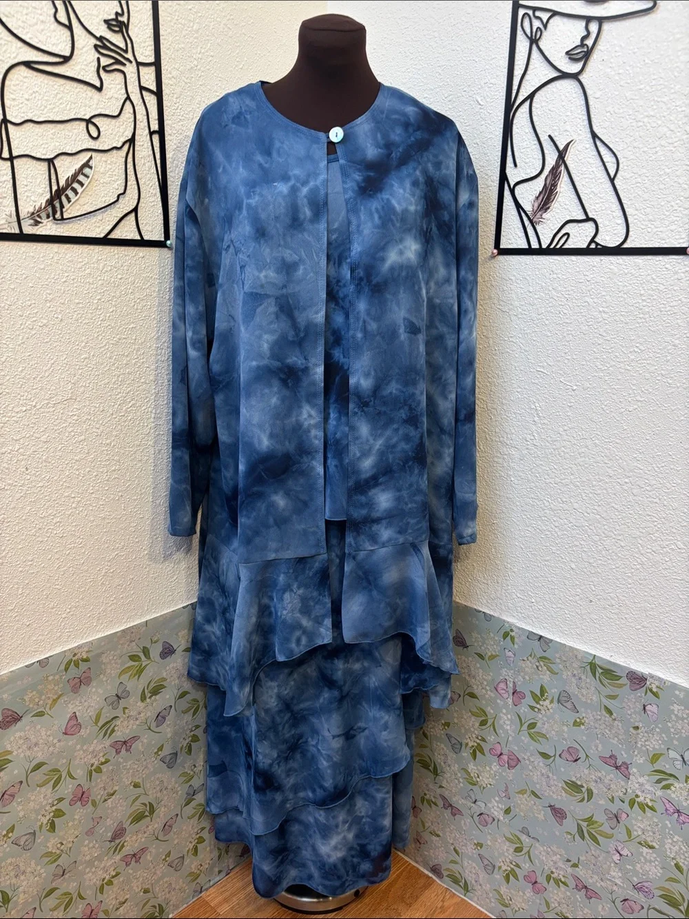 Vintage 1990’s Connie’s MoonLight Blue Tie-Dye 3 pc. Skirt Set with Top & Jacket